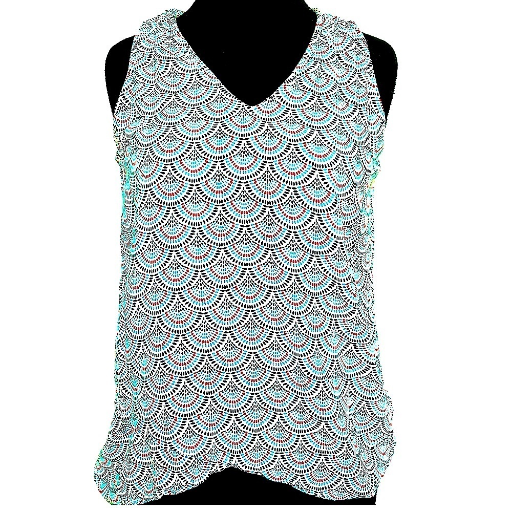 Escapada Cross Hem Scallop Dot Sleeveless Top Size Small